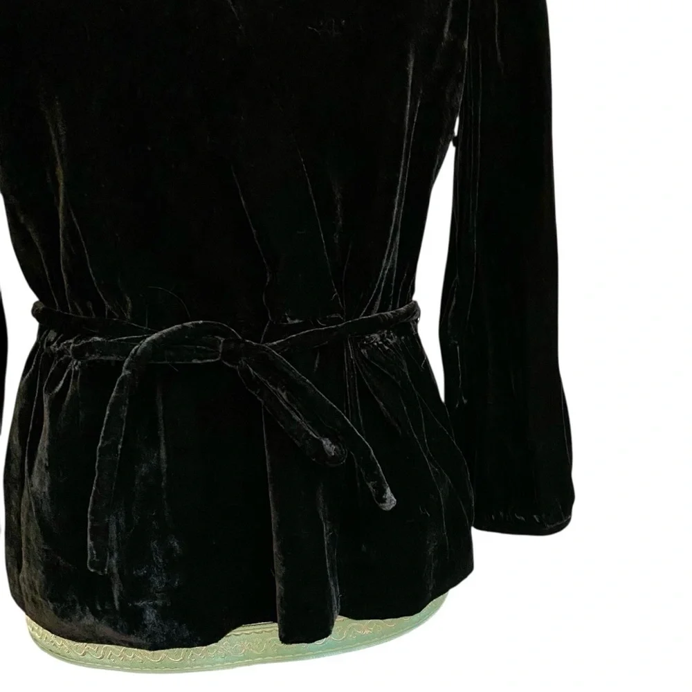J.Crew Black Velvet Faux Wrap Tie Top Long Sleeve 6P NWT